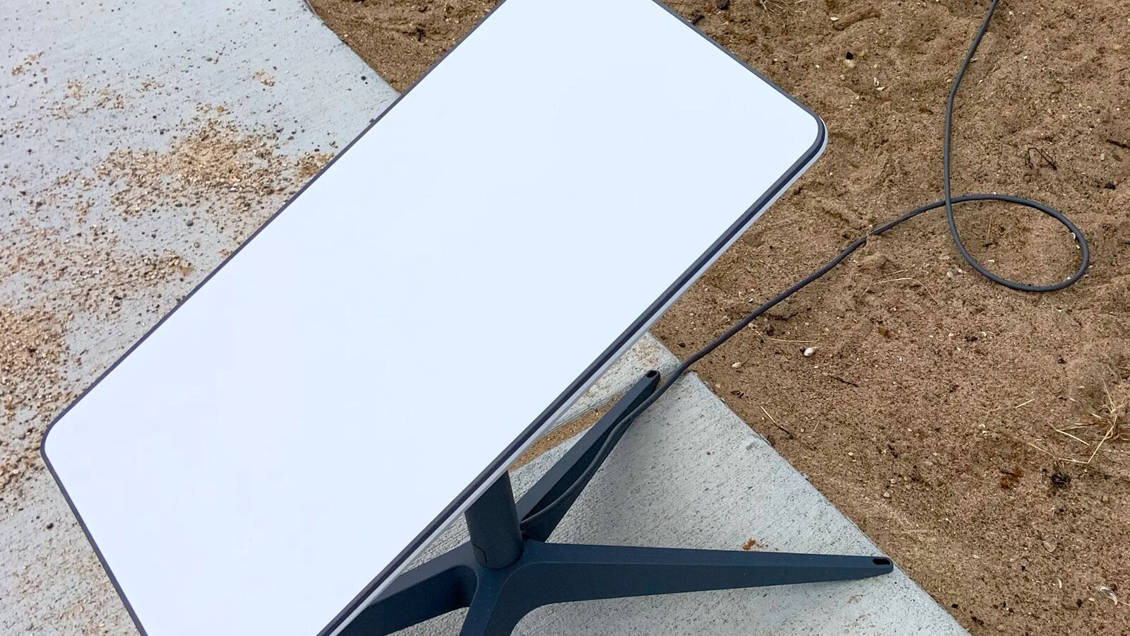 Close view of a Starlink dish used when sizing a power station