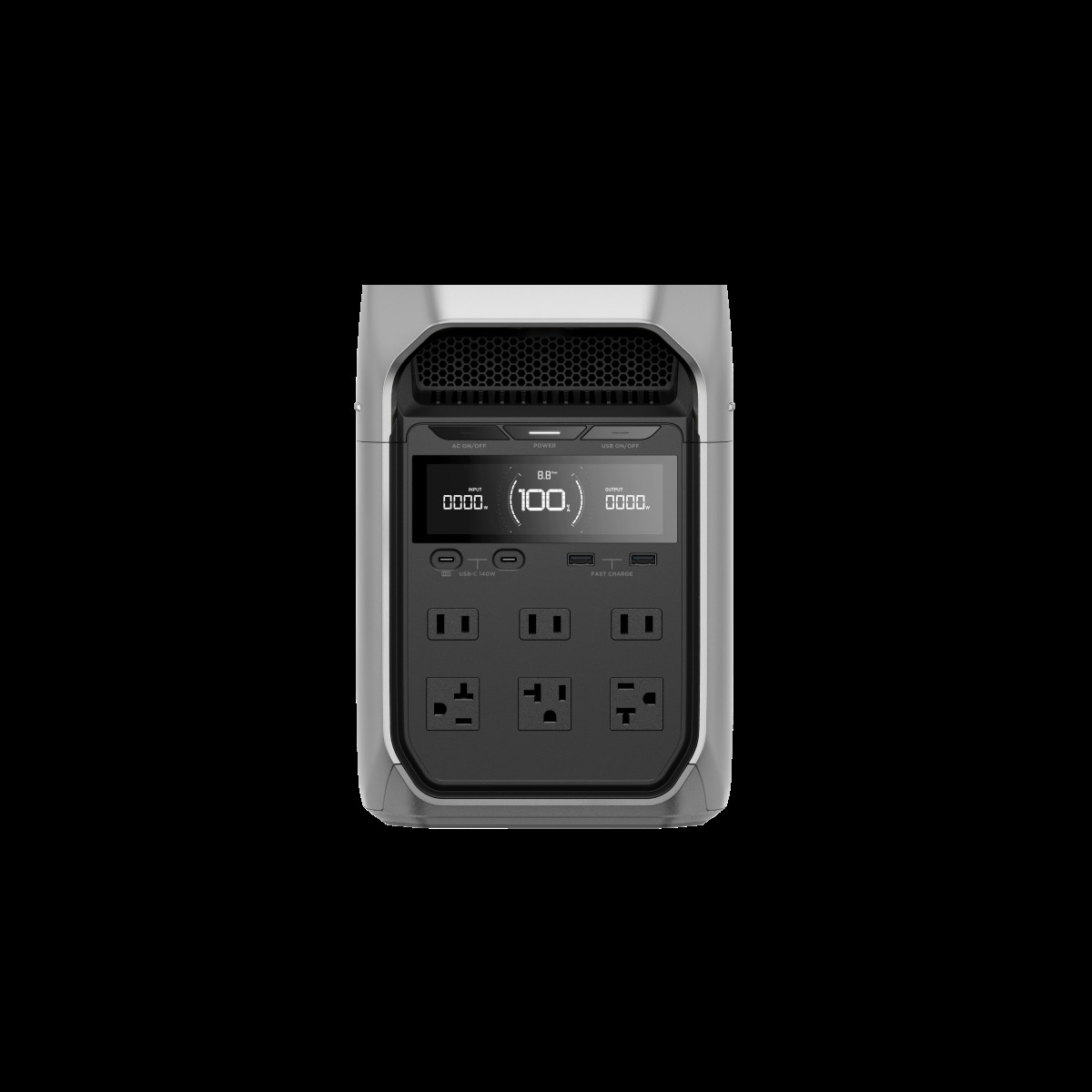 EcoFlow DELTA 3 Plus portable power station front view with USB-C 140W ports