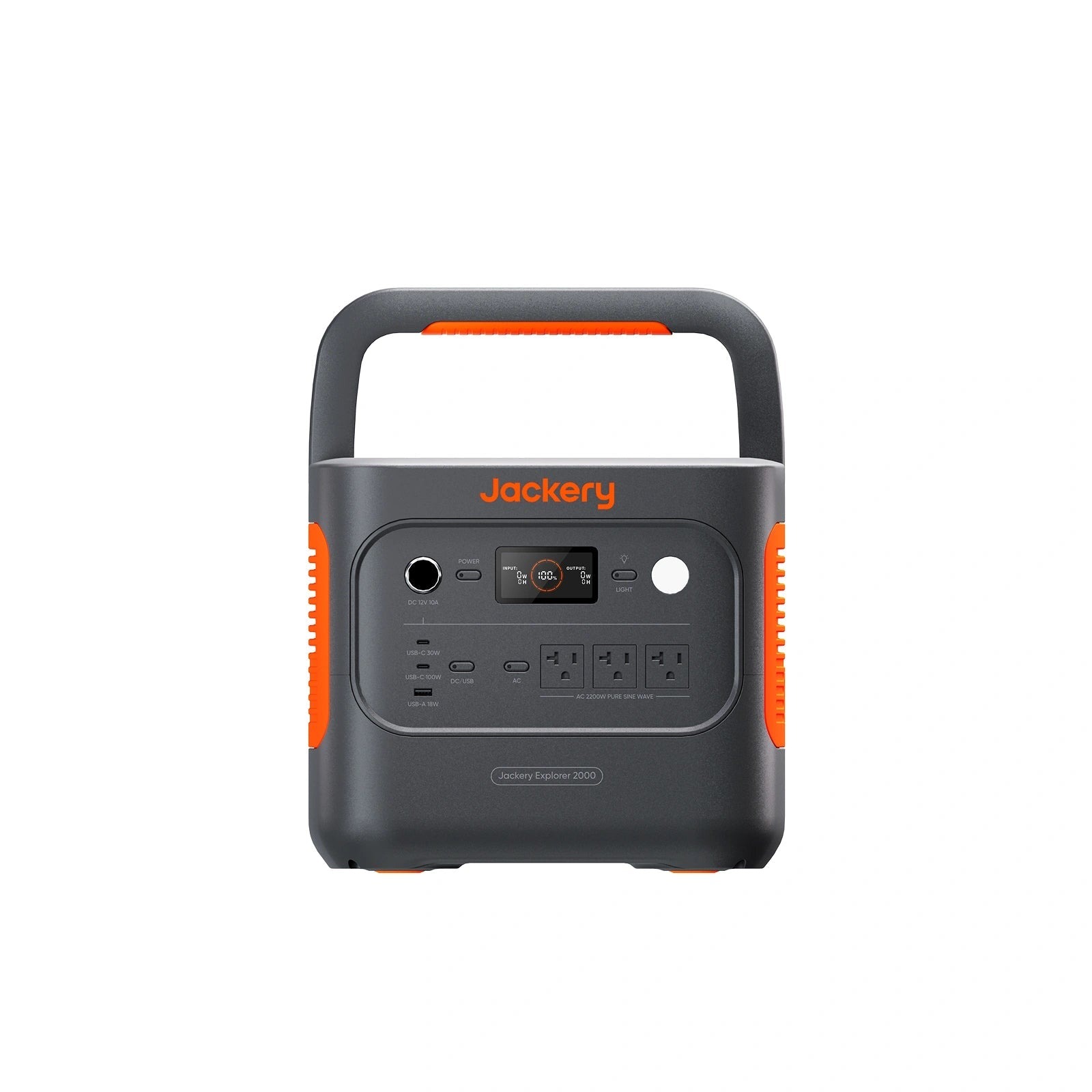 Jackery Explorer 2000 v2 portable power station on white background, 2200W AC outlets